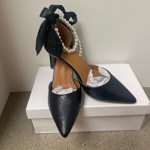 Chic Black Quilted Heels with Pearl Ankle Strap